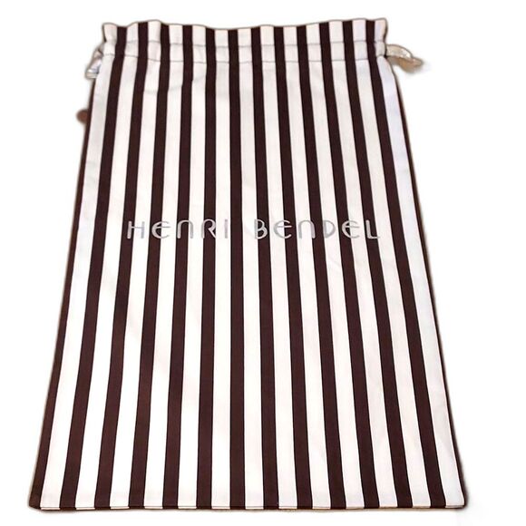 Henri Bendel Dust bag striped brown white Drawstring purse protector shoe - Picture 1 of 7